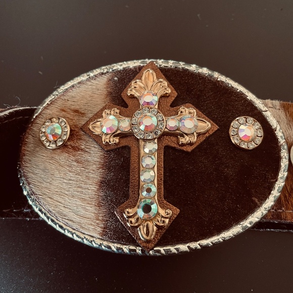 MICHELLE MONROE~Pony hair belt~Gold/silver buckle/Swarovski crystals~Made in USA - Picture 3 of 4